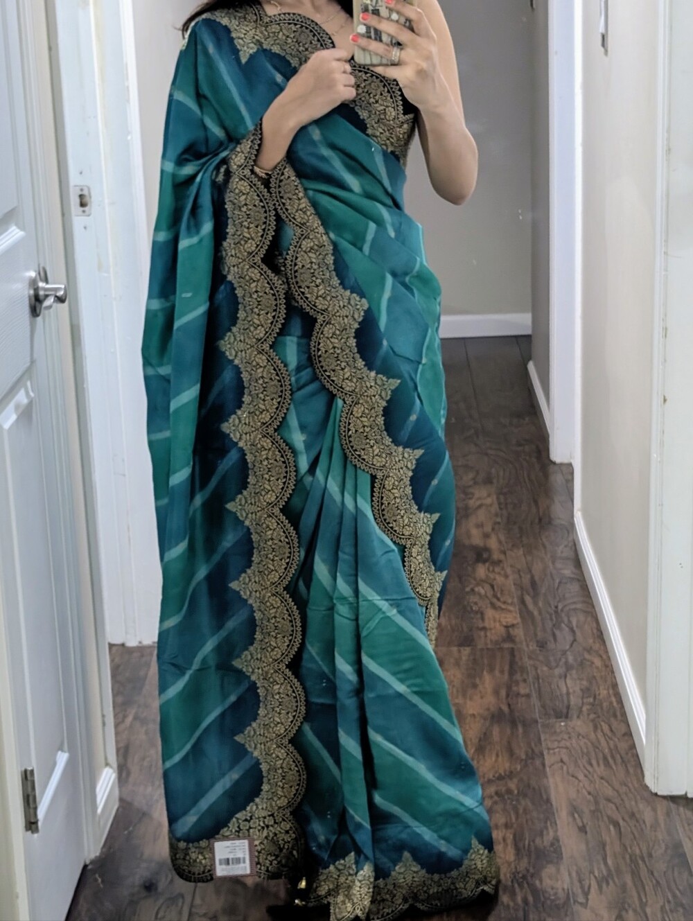 Beautiful Blue & Green Leheriya Saree